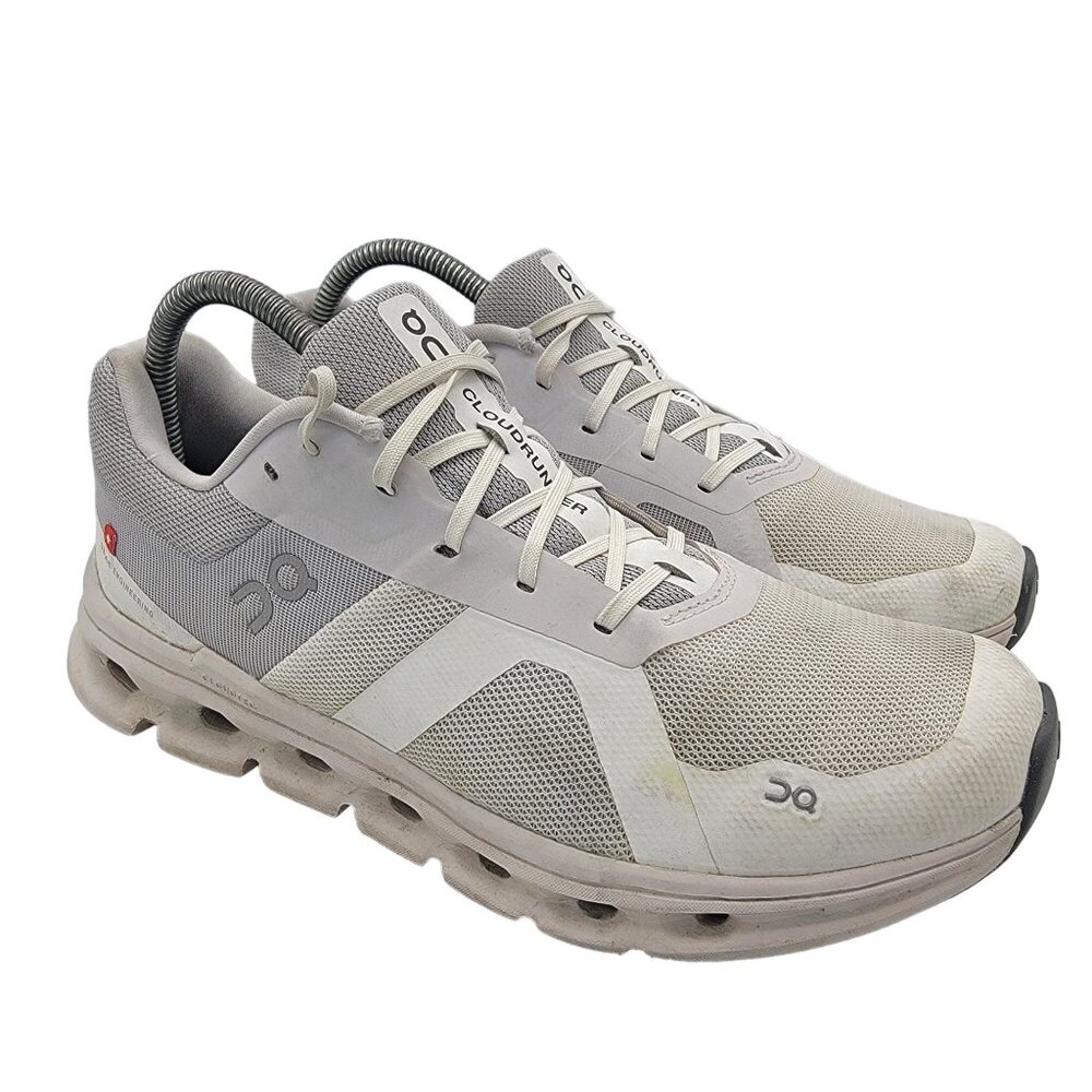 On Cloudrunner Womens 9  White Gray Running Shoes Mesh Sneakers Casual Athletic